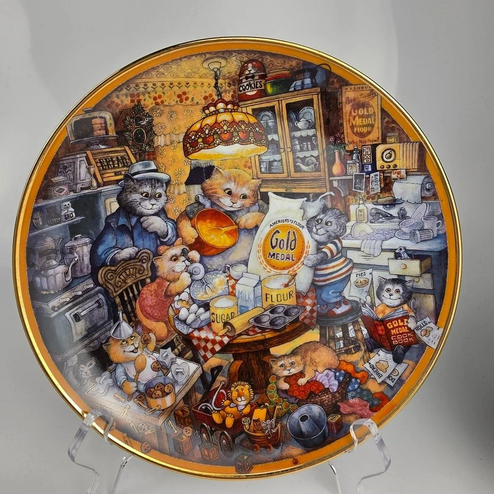 Franklin Mint Bill Bell Gold Medal Flour Cat Plates Set of 3 Signed